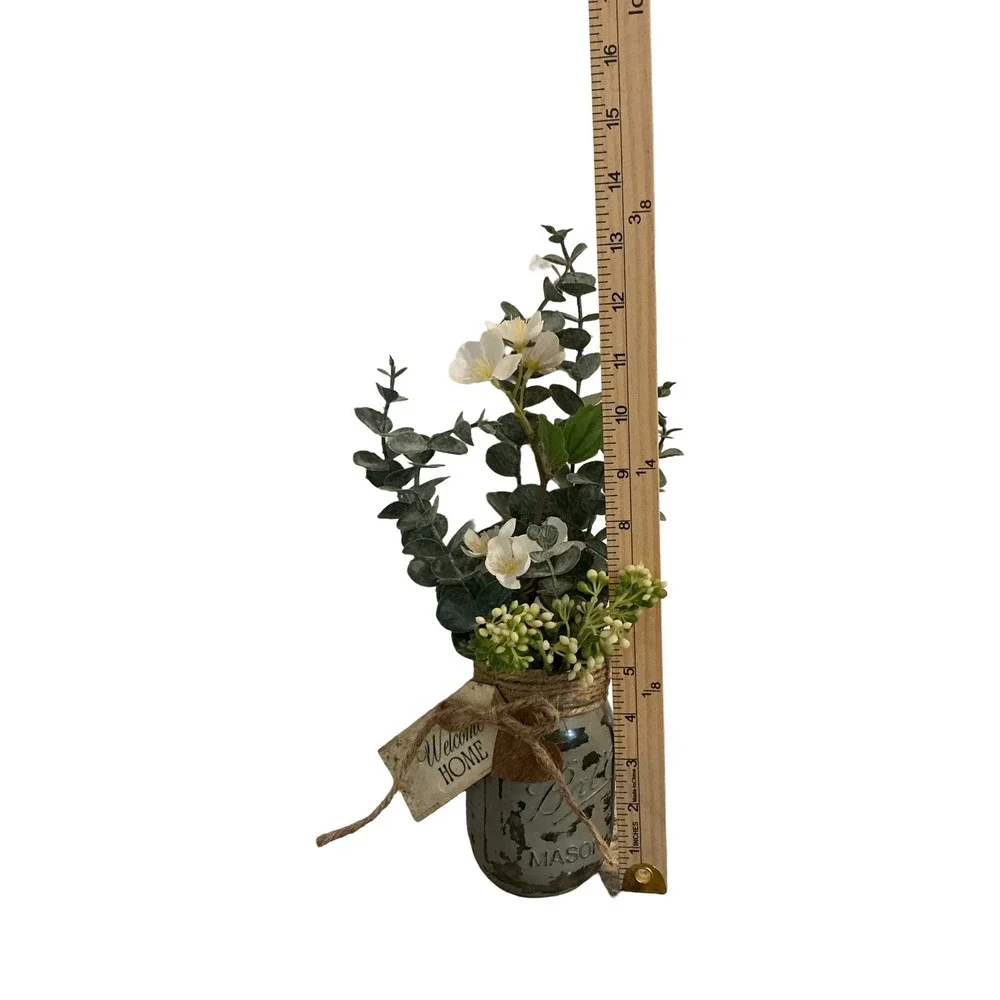 Rustic Ball‎ Mason Jar Artificial Floral Arrangement Welcome Home Decor Green